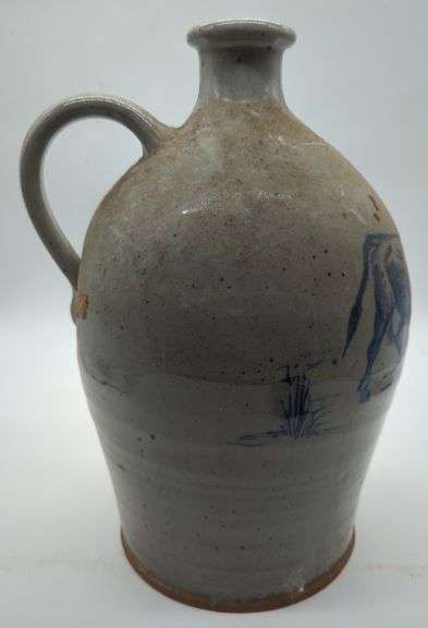 (U) Antique American Stoneware jug. (Signed). Approx 12 1/2 "