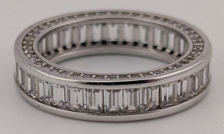 Sterling Emerald Cut Channel Set White Sapphire Eternity Ring