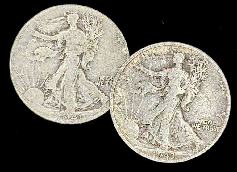 1941 & 1943-S U.S. Silver Walking Liberty Half Dollars