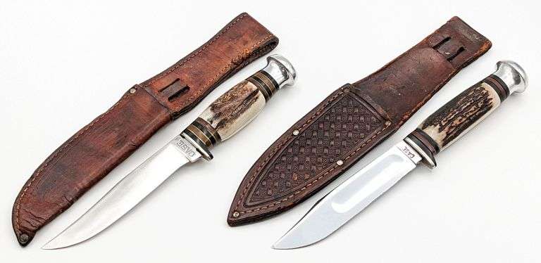 (2) 1940-64 Case XX Stag Fixed Blade Hunting Knives w/ Sheath