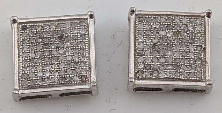 Sterling .50CT Diamond Square Stud Earrings