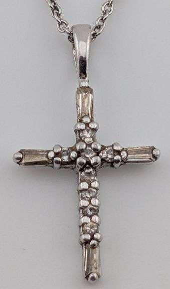 Sterling White Sapphire Cross Pendant Necklace