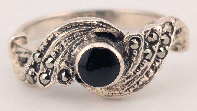 Sterling Marcasite & Black Onyx Swirl Ring