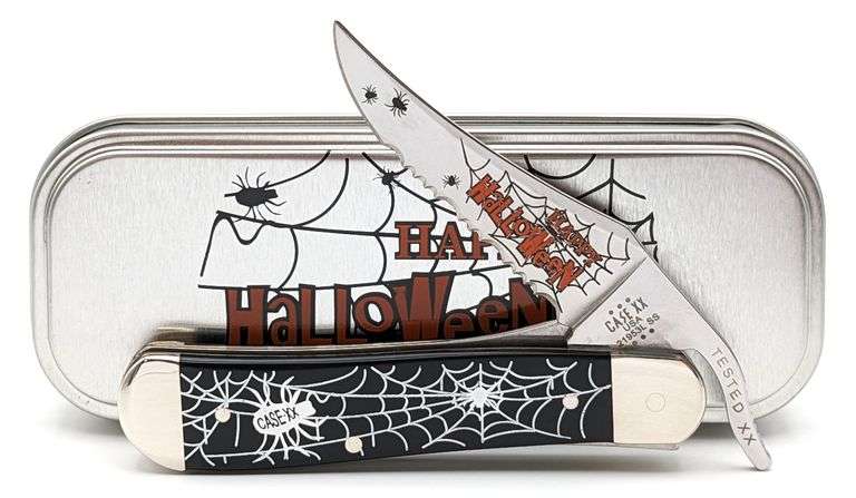 2023 Case XX Happy Halloween Spider Web Slick Black Russlock 21953L