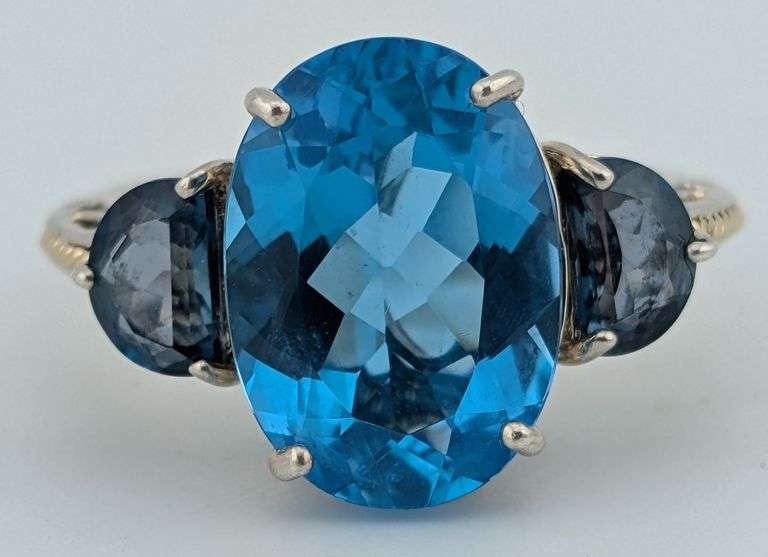 Sterling & 14K Gold Oval Blue Topaz Ring