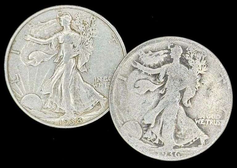 1936-D & 1938 U.S. Silver Walking Liberty Half Dollars