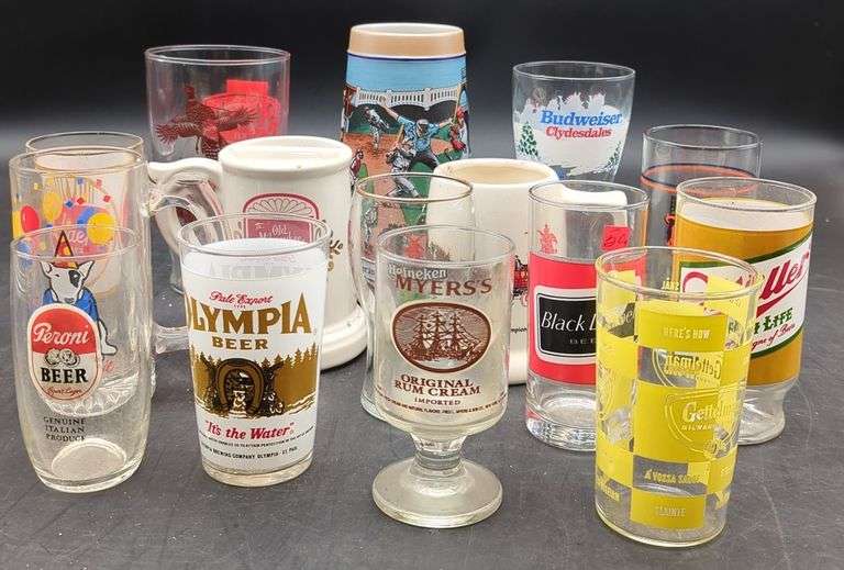 (U) Alcoholic Beverage Glasses including Budweiser, Miller and more. Approx 8" tallest.