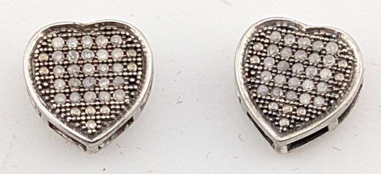Sterling .15 CT Diamond Heart Stud Earrings