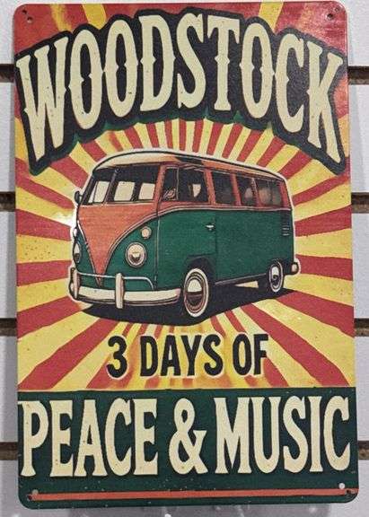 Metal WOODSTOCK 3 Day of Peace & Music 7 3/4” x 11 3/4” Rock & Roll Sign
