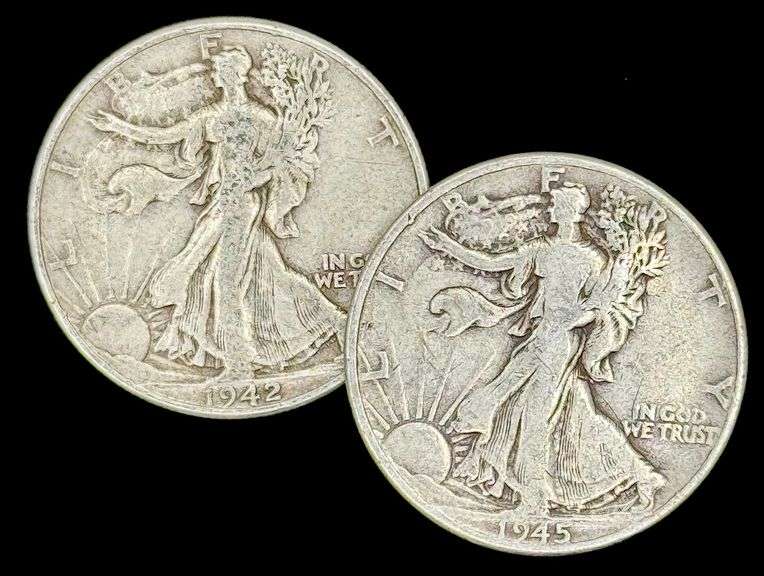 1942 & 1945 U.S. Silver Walking Liberty Half Dollars
