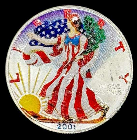 2001 American Eagle Colorized Silver Dollar, 1oz Fine Silver