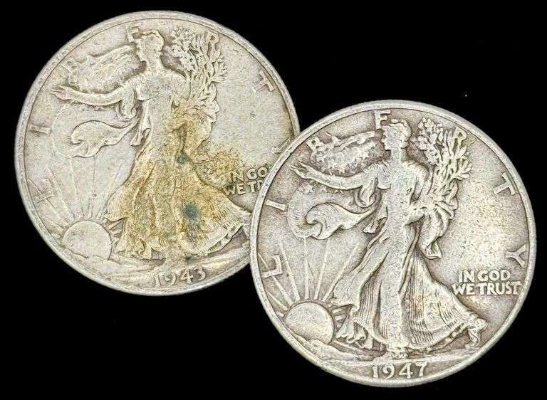 1943 & 1947-D U.S. Silver Walking Liberty Half Dollars