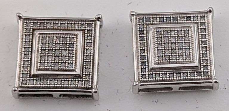 Sterling .33CT Diamond Square Stud Earrings