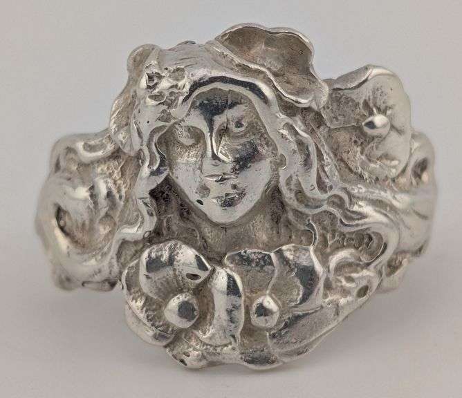 Hand Cast Sterling Silver Flowers & Maiden Ring