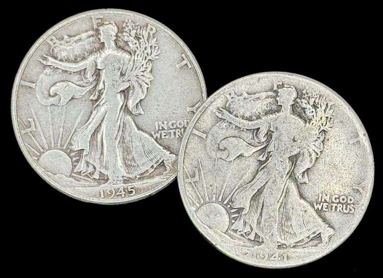 1941 & 1945 U.S. Silver Walking Liberty Half Dollars