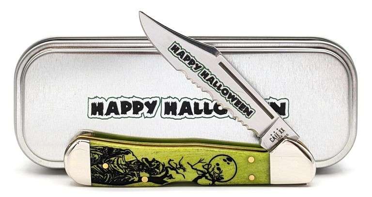 2024 Case XX Happy Halloween Lime Green Bone Mini Copperlock 61749L w/ Tin