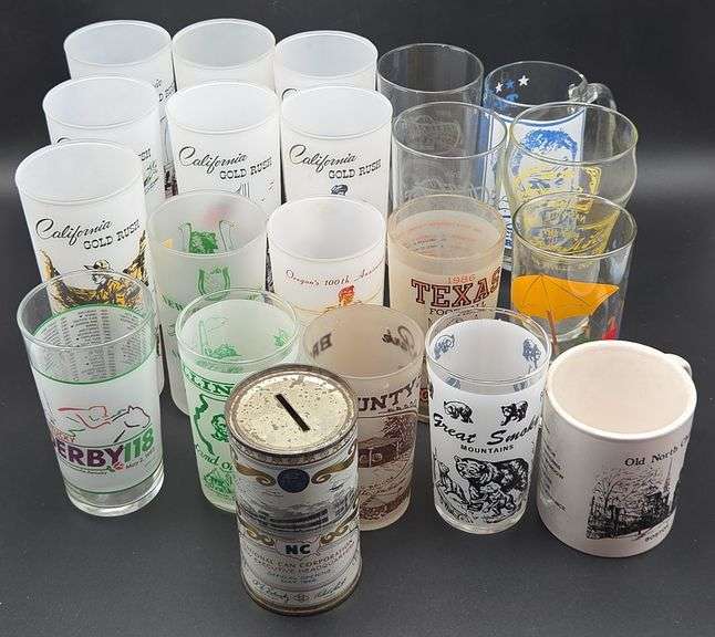 (U)(21)Vintage Can Coin Bank, Mugs, and Glasses