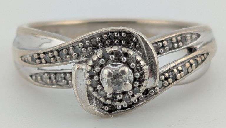 Sterling Diamond Swirl Engagement Ring