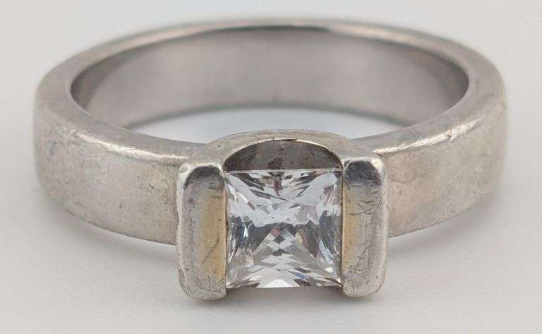 Sterling Tension Set Princess Cut White Sapphire Ring