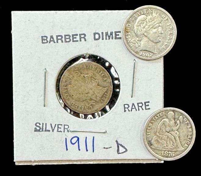1876 Seated Liberty Silver Dime, 1902-O & 1911-D Liberty Head Dime