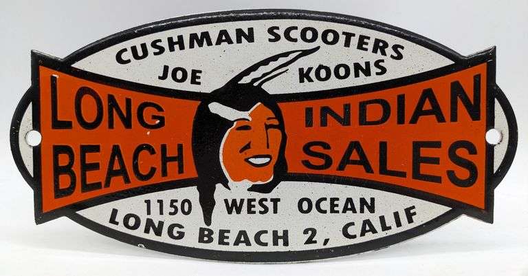 Porcelain Long Beach California Indian Motorcycle Sales Sign