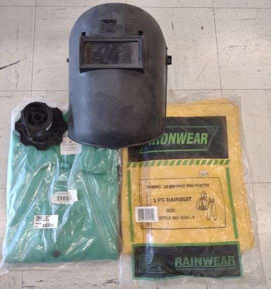 Ironwear Polyester 3 Piece Rain Suit, Campbell Welding Helmet Protector, Comfort 30" Firestop Jacket