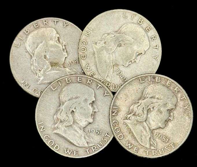 (4) 1949-1951 U.S. Franklin Silver Half Dollars