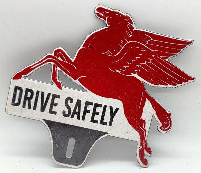 Porcelain Mobil Gas Station Flying Pegasus License Plate