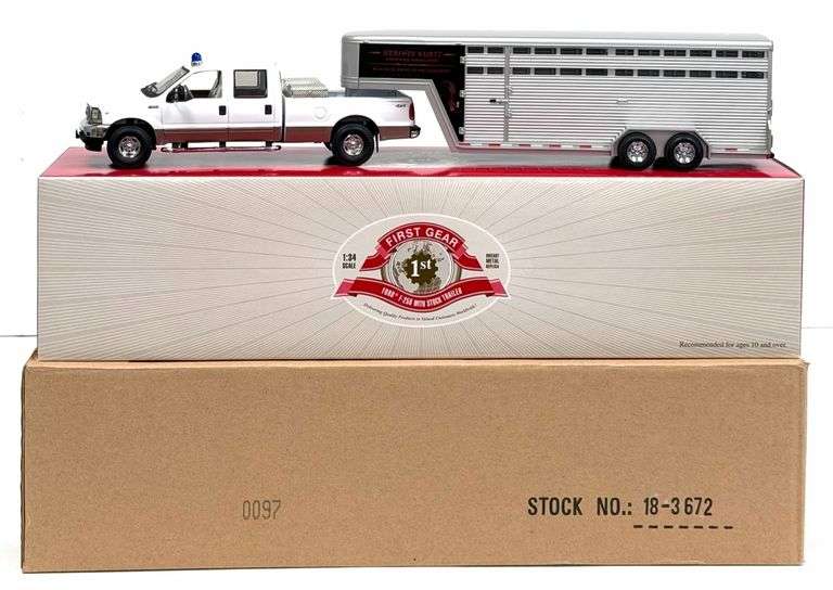 1st Gear 1:34 Hershey Kurtz Ford Super Duty with Stock Trailer in Box, No. 97