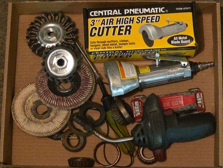 Central Pneumatic 3" Air High Speed Cutter, Quickfire Butane Torch, Wire Wheel Brush, & More