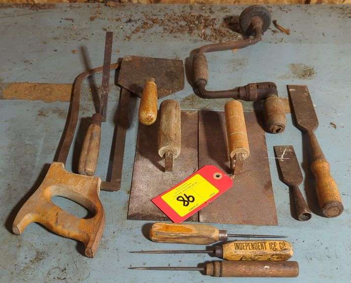 Vtg Hand Held Drill & Concrete/Drywall Trowel, etc