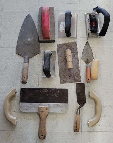 Pointing, Drywall And Margin Trowels With A Rub Brick And Carpet Trimmer