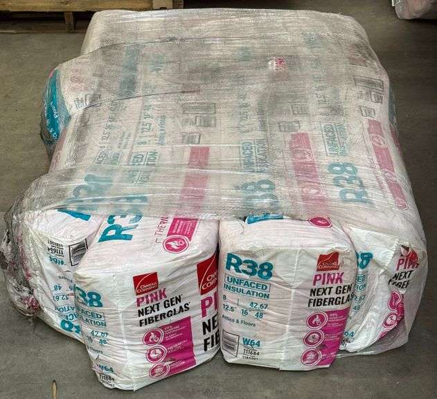 (4) 8pc Pack Owen's Corning Next Gen Fiberglass PINKR38 Unfaced Insulation (12.5in Thick, 16in Wide,