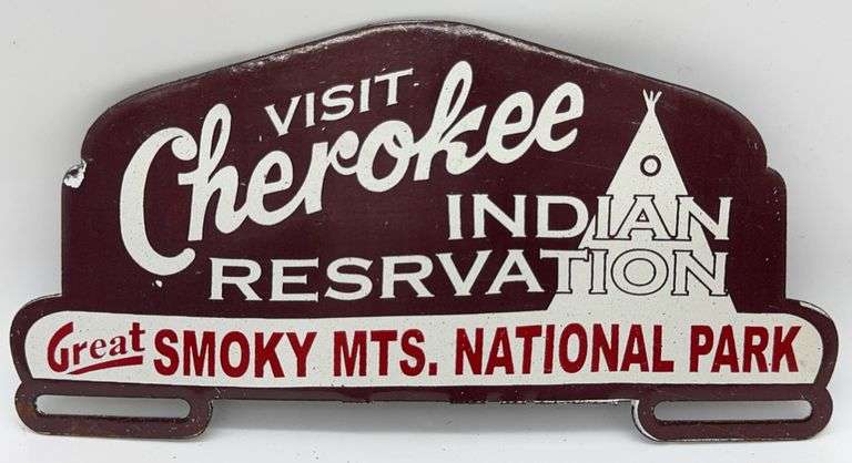 Porcelain Cherokee Indian Reserve Smoky Mountains License Plate Topper