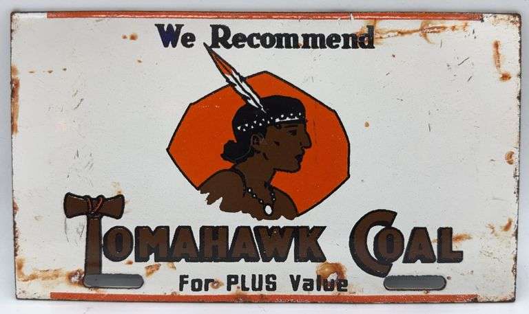 Porcelain Tomahawk Coal License Plate Topper