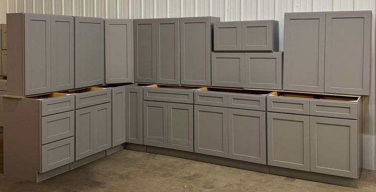 14pc Pacific Grey Shaker Solid Wood Premium Kitchen Cabinet Set