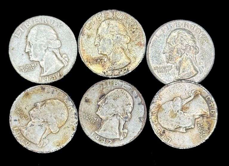 (6) 1942-1957 U.S. Quarter Silver Dollars