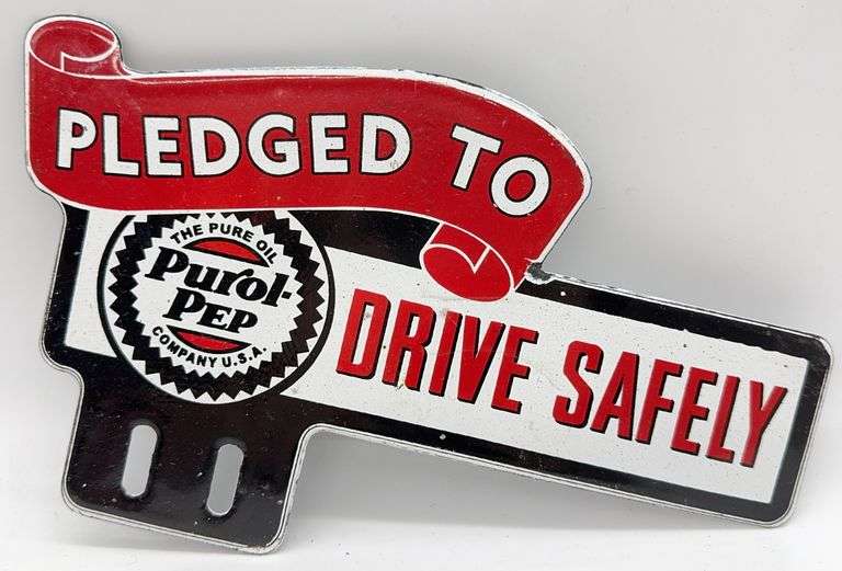 Porcelain Pure Oil Company Purol-Pep License Plate Topper