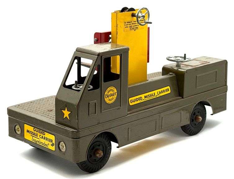 1950's NYLINT No. 2800 Baker Industrial Trucks Guided Missile Carrier Traveloader Pressed Steel Toy