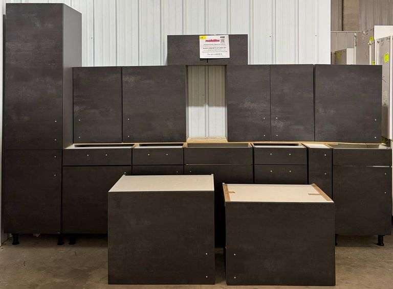 14pc NOBILIA Black Concrete German Engineered Cabinet Set