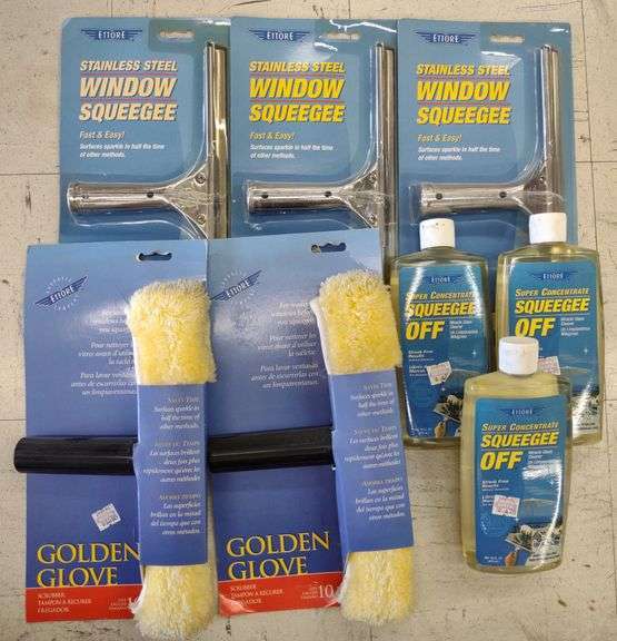 Ettore Golden Glove Scrubbers, Stainless Steel Window Squeegee & Super Concentrate Squeegee Off Glas