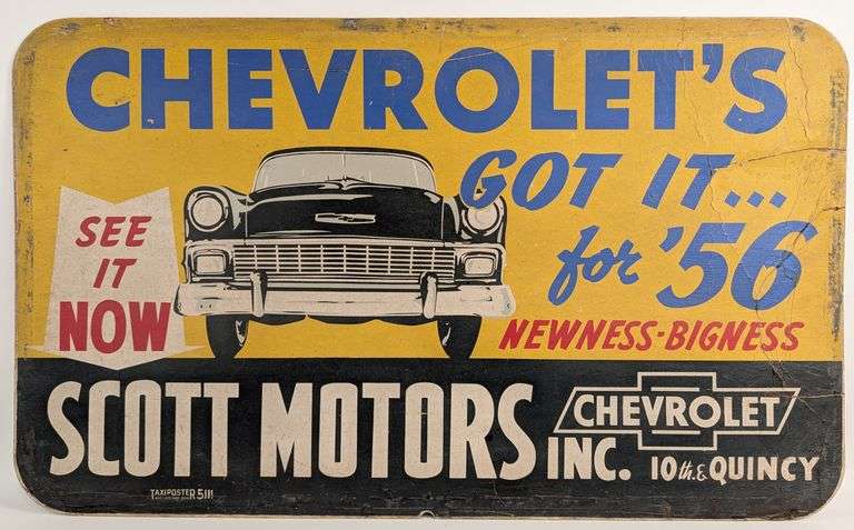 3ft Original 1956 Chevrolet Scott Motors Dealership Sign