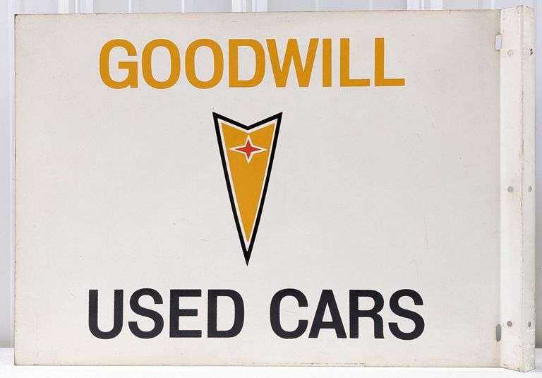 Original 1960s DST Pontiac Goodwill Used Cars Dealership Flange Sign