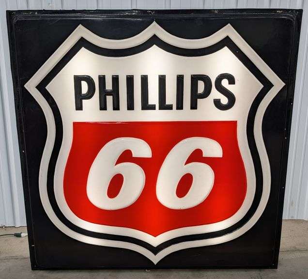 Nearly 5ft Phillips 66 Embossed Lighted Advertising Sign