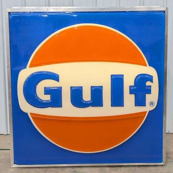 4ft Vintage Gulf Gas Station Embossed Lexan Lighted Sign