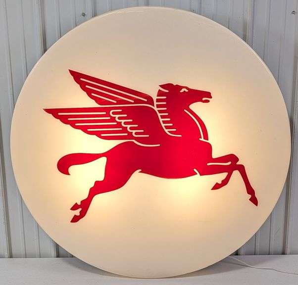 Large 4ft Vintage Mobil Gas Station Pegasus Lexan Lighted Advertising Sign