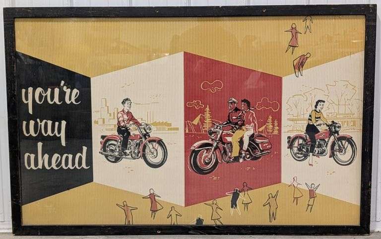 Large 1950s Harley-Davidson Framed Dealership Corrugated Banner 56x35