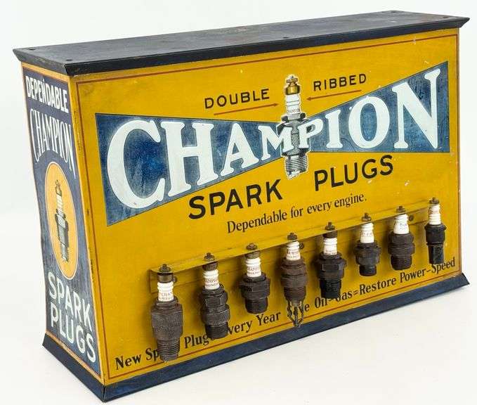 Spark Plug Display Embry Riddle Early Double Ribbed Champion Spark Plugs Embossed Tin Countertop Store ...