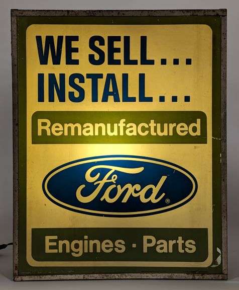Rare Vintage Ford Engine & Parts Lighted Dealership Advertising Sign