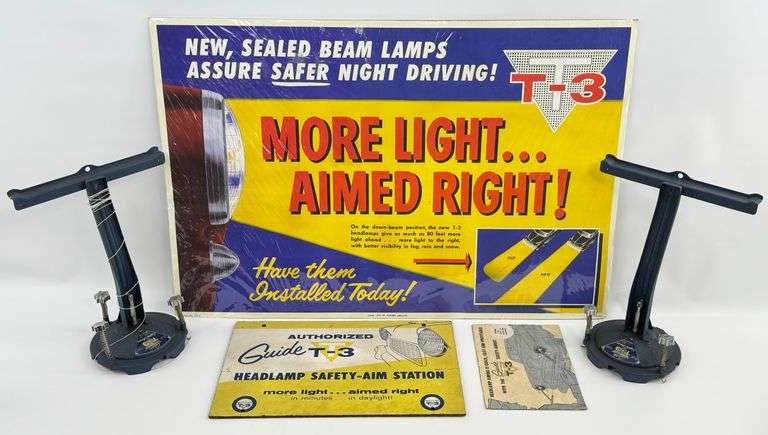 Vintage Guide T-3  Auto Headlamp Station Advertising Lot / Masonite Sign / Poster & More